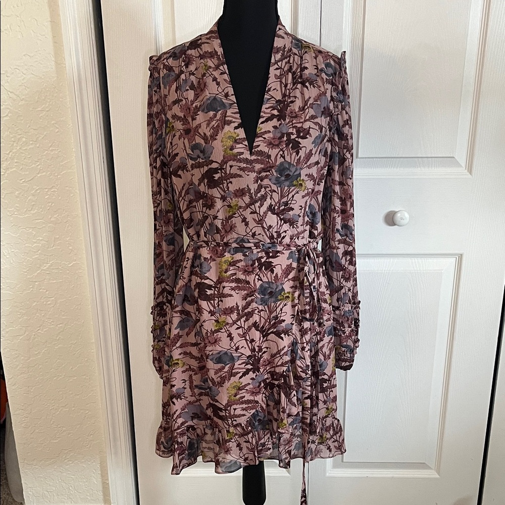 Paige Tamera Pink Floral Silk Ruffle Wrap Spring Dress Size Small NWT